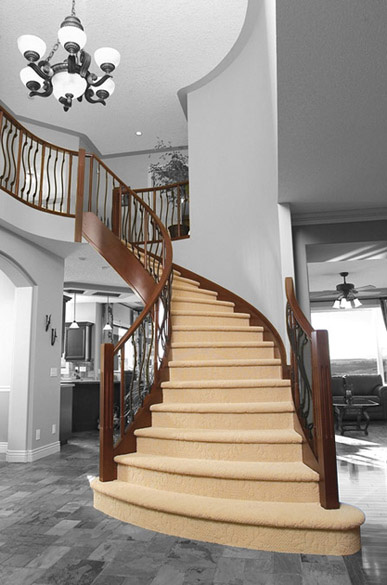 Curved Stair with Wavy Iron Spindles SSR